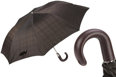 Парасолька складана BROWN CHECK UMBRELLA WITH LEATHER HANDLE від PASOTTI — ElitPodarok