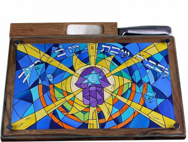 Набор подставка и нож для халы «‎Хамса‎» в абстракции — ElitPodarok