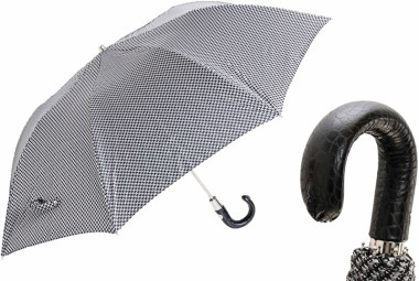 Парасолька складана PIED DE POULE FOLDING UMBRELLA WITH LEATHER HANDLE від PASOTTI — ElitPodarok