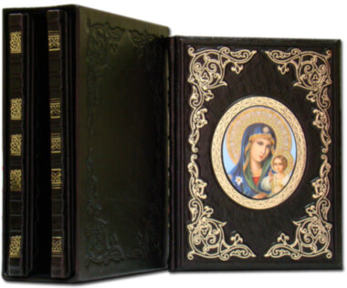 Книга в шкірі «Чудотворні ікони» Серія з 3-х книг в футлярі — ElitPodarok