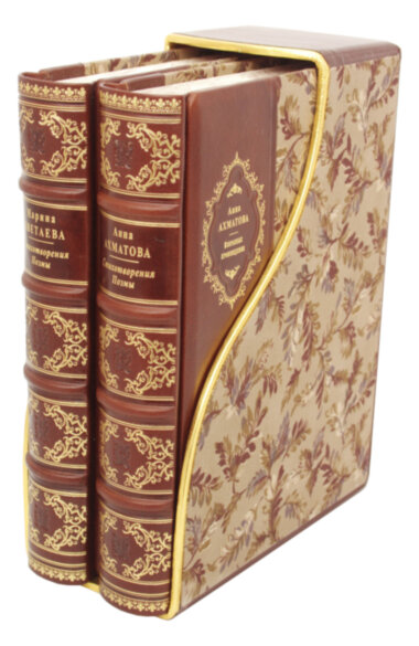 Шкіряна книга «Поезія. А. Ахматова, М. Цвєтаєва» 2-х томник в пеналі — ElitPodarok