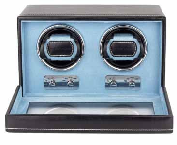 Шкатулка для 2-х часов «Bond» черная с подзаводом, подсветка фото 1 — ElitPodarok