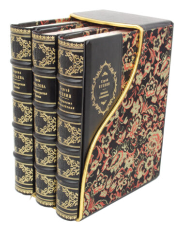 Шкіряна книга «Поезія. А. Ахматова, М. Цвєтаєва, С. Єсенін» 3-х томник в пеналі — ElitPodarok