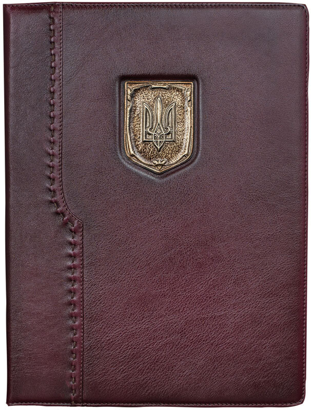 Шкіряна папка «Герб України» бордова фото 1 — ElitPodarok