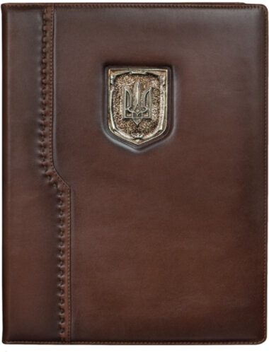 Кожаная папка «Герб Украины» коричневая — ElitPodarok