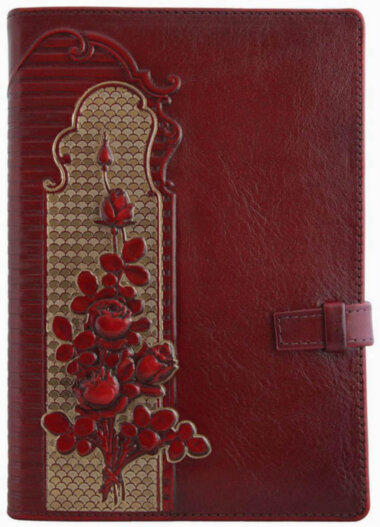 Кожаный ежедневник Розы Вишневый — ElitPodarok