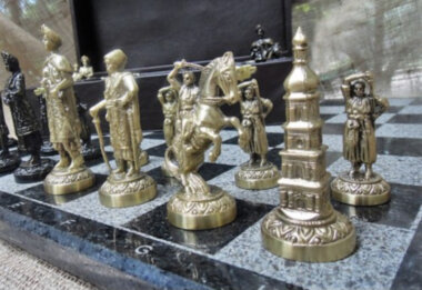 Набір шахів, дошка з мрaмора, фігурки бронзові — ElitPodarok