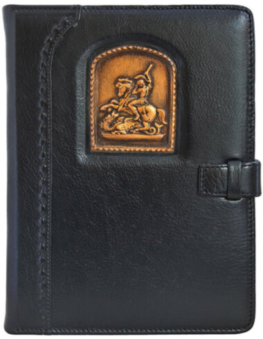 Кожаный ежедневник Георгий Победоносец малый Черный — ElitPodarok