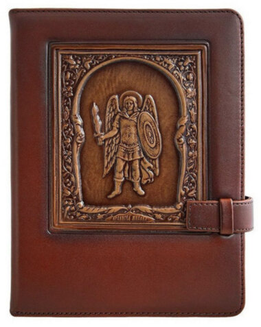 Кожаный ежедневник Архангел Михаил большой Коричневый — ElitPodarok