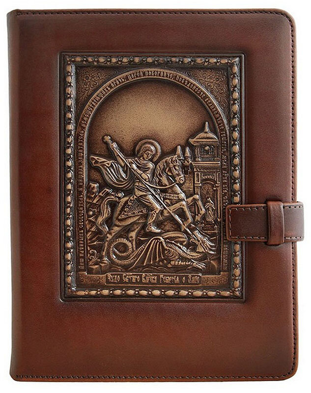 Кожаный ежедневник Георгий Победоносец большой Коричневый фото 1 — ElitPodarok
