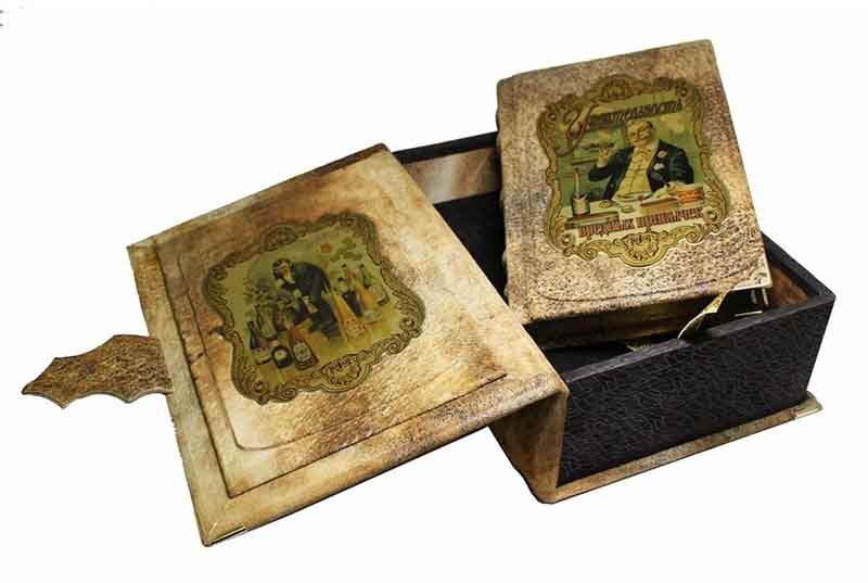 Кожаная книга «Упоительность вредных привычек» в коробе с тайником фото 1 — ElitPodarok