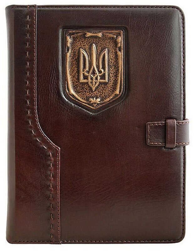 Кожаный ежедневник Герб Украины Коричневый фото 1 — ElitPodarok