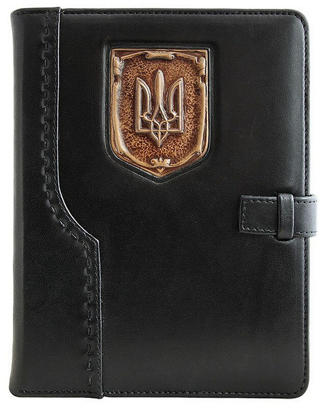 Кожаный ежедневник Герб Украины Черный фото 1 — ElitPodarok