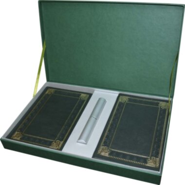 Подарочный набор «Бизнес»: ежедневник, визитница в кожаном переплете, металлическая ручка в футляре, подарочная коробка — ElitPodarok