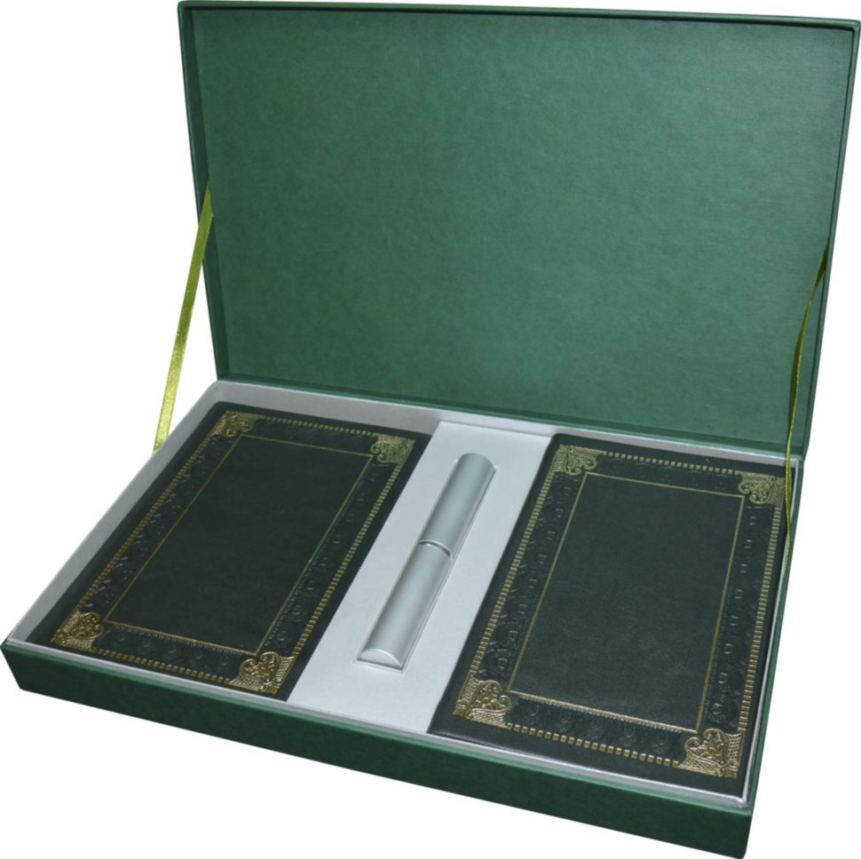 Подарочный набор «Бизнес»: ежедневник, визитница в кожаном переплете, металлическая ручка в футляре, подарочная коробка фото 1 — ElitPodarok