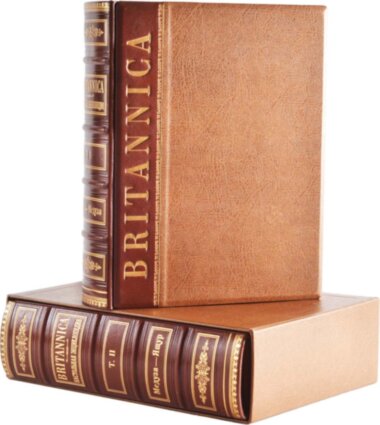 Шкіряна книга «Britannica. Настільна ілюстрована енциклопедія» в 2 томах — ElitPodarok