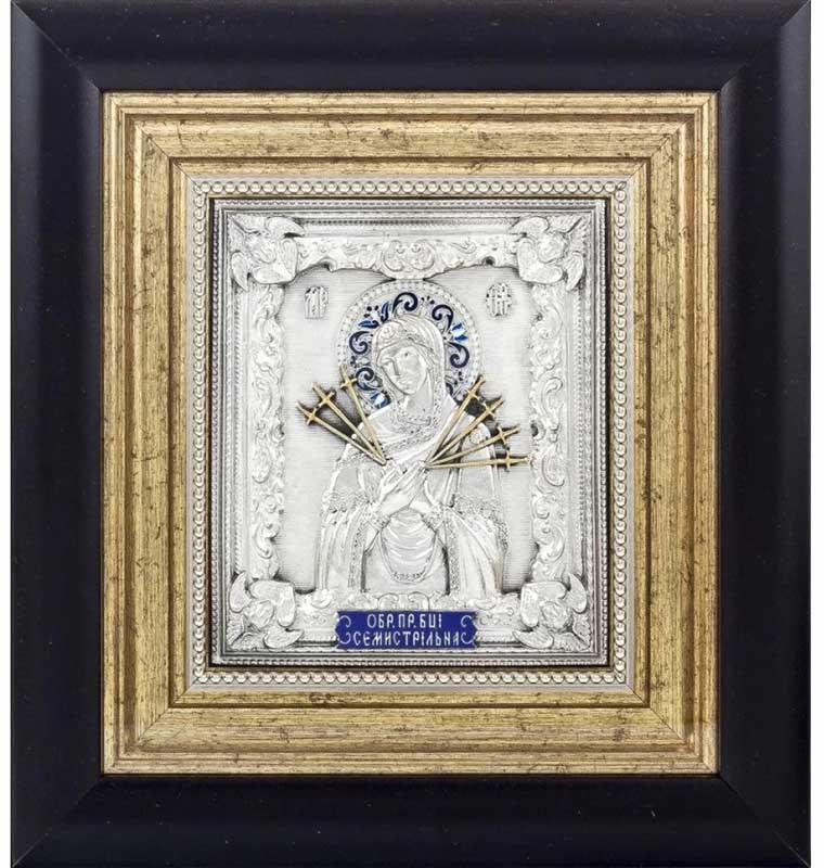 Икона «Богоматерь Семистрельная» посеребренная фото 1 — ElitPodarok