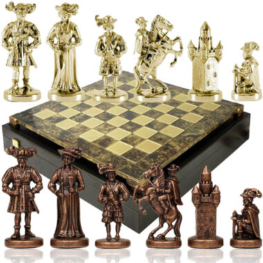 Шахматы Manopoulos &quot;Мушкетеры&quot; S12CBRO, латунь, в деревянном футляре — ElitPodarok